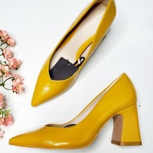 Zara Yellow Block Heels Size 9 Office Chunky Minimalist Retro Y2K Office Casual